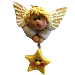 Angel Star Christmas Brooch Pin Ornament Bag Charm Handmade Clay Art Jewelry